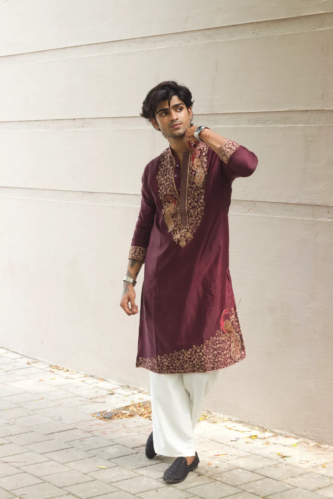 Maroon Embroidered Kurta