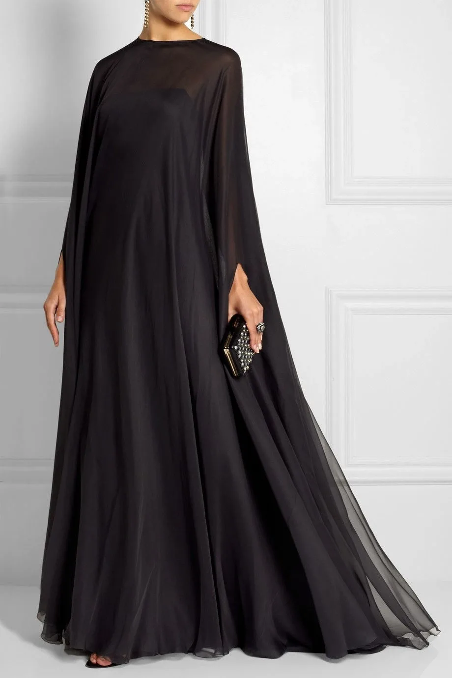 Black Chiffon Cape Maxi Dress