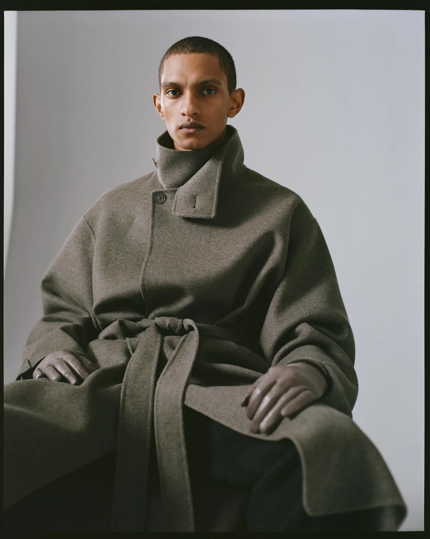 Belted Funnel-Neck Wool Coat