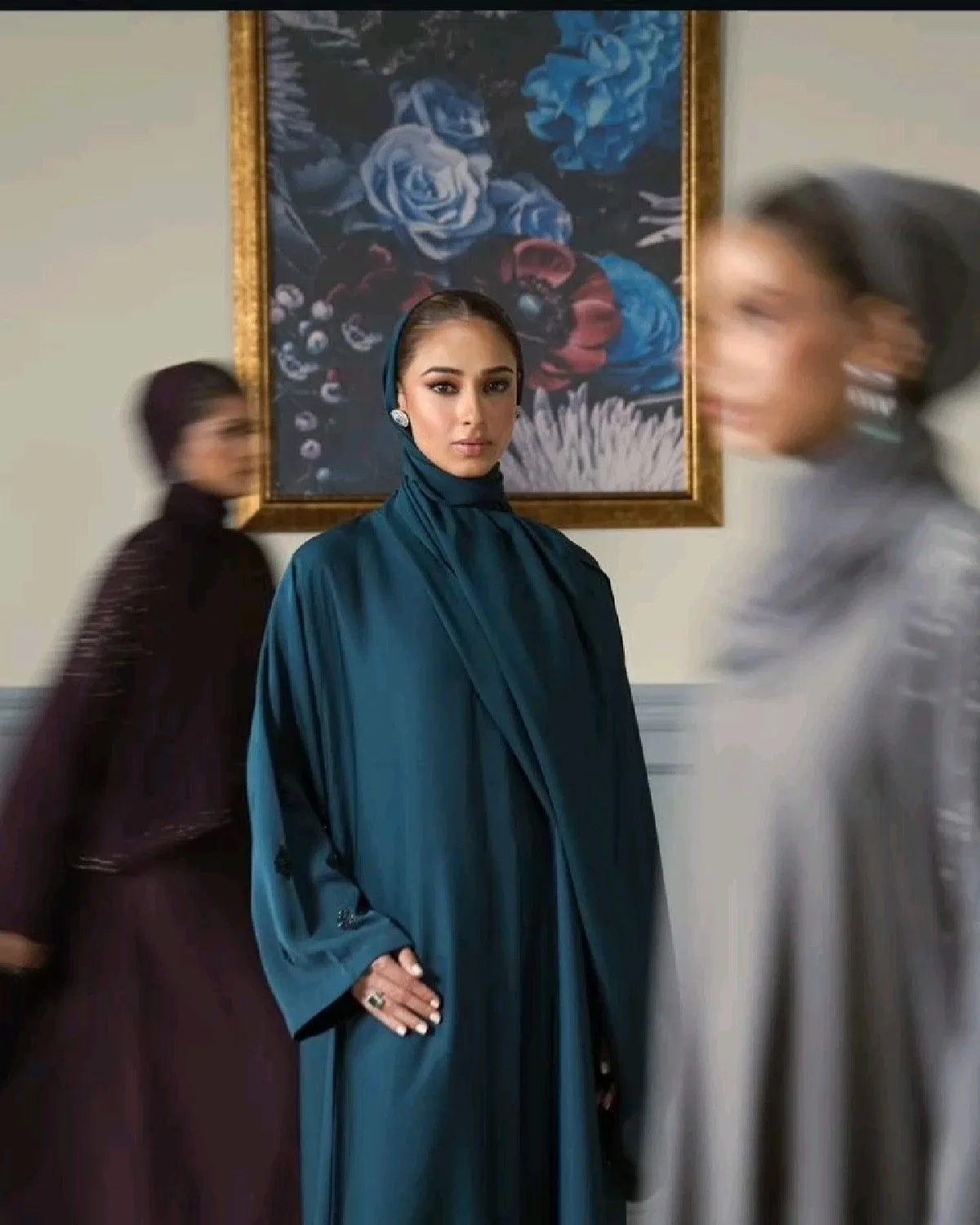 Teal Draped Abaya Set